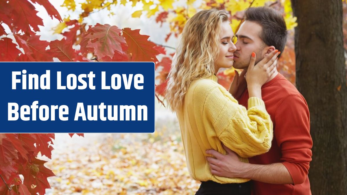 Happy young couple outdoors on a beautiful autumn day in the forest.