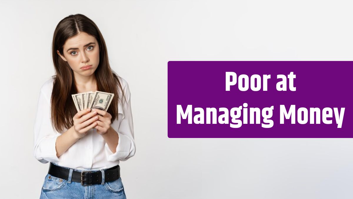 Gloomy upset girl counting money dollars and sulking standing in casual clothes against white background.