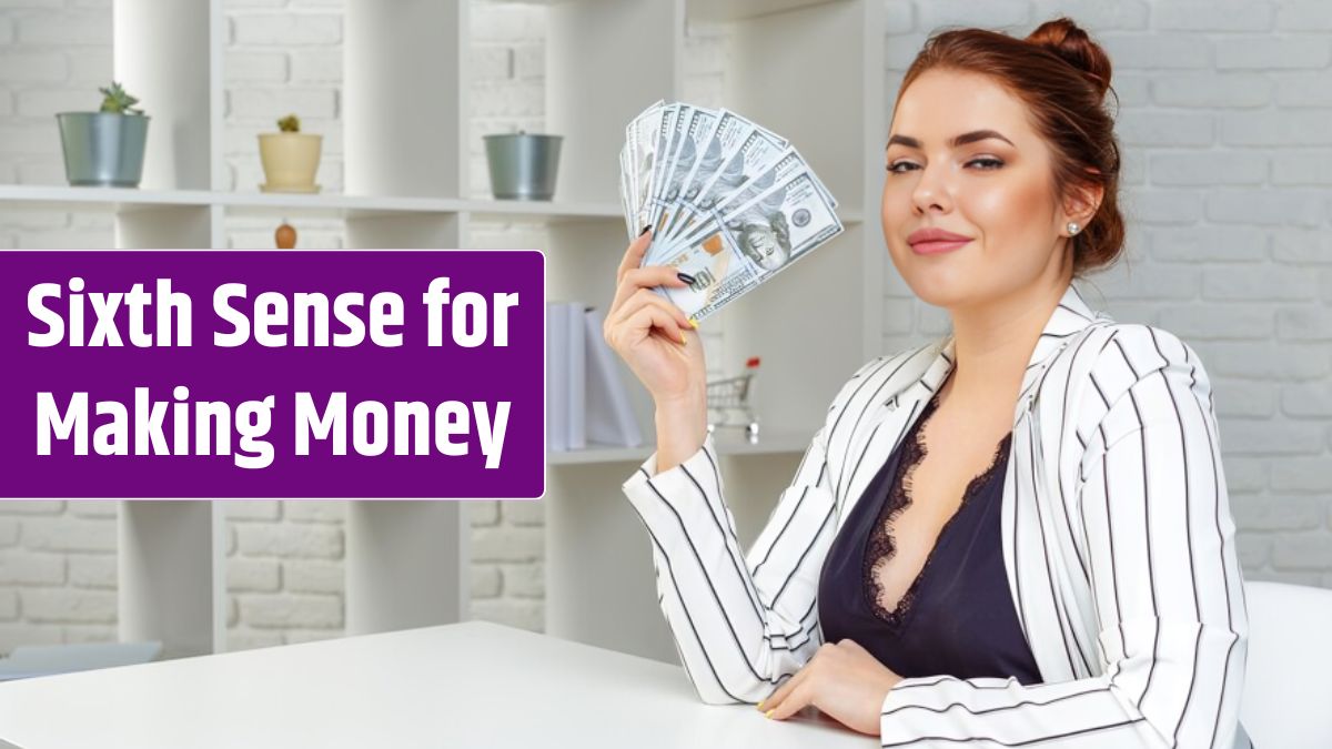 Smiling businesswoman with dollar's banknotes.