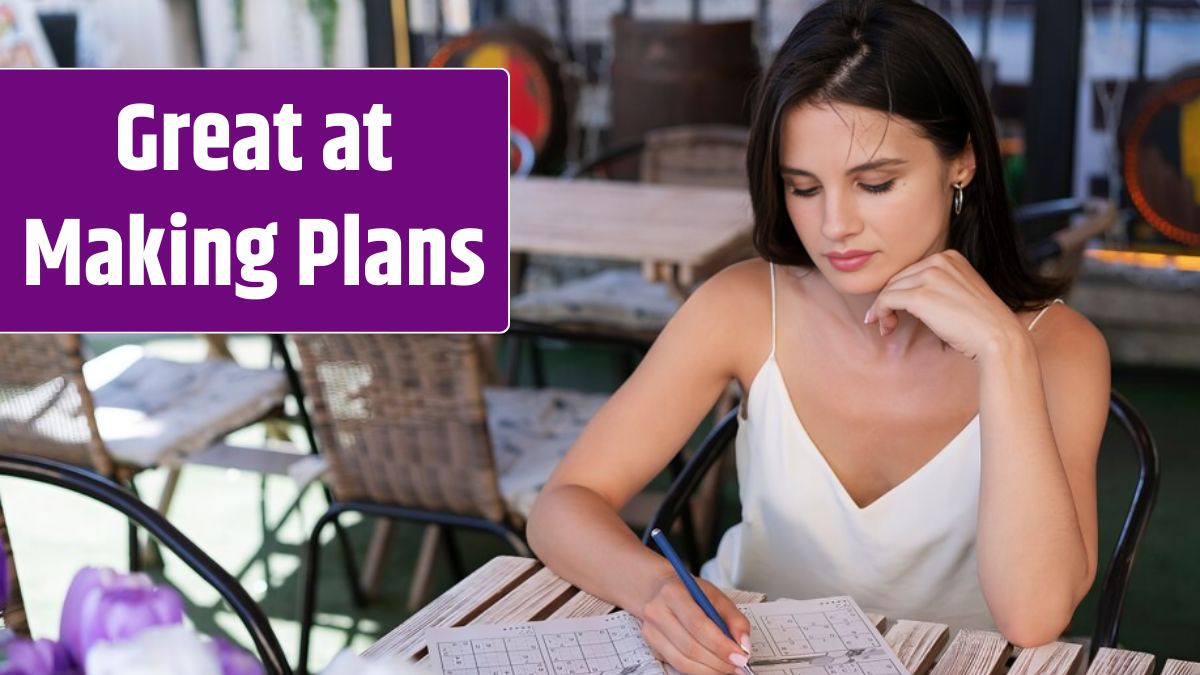 Woman enjoying a sudoku game by herself.