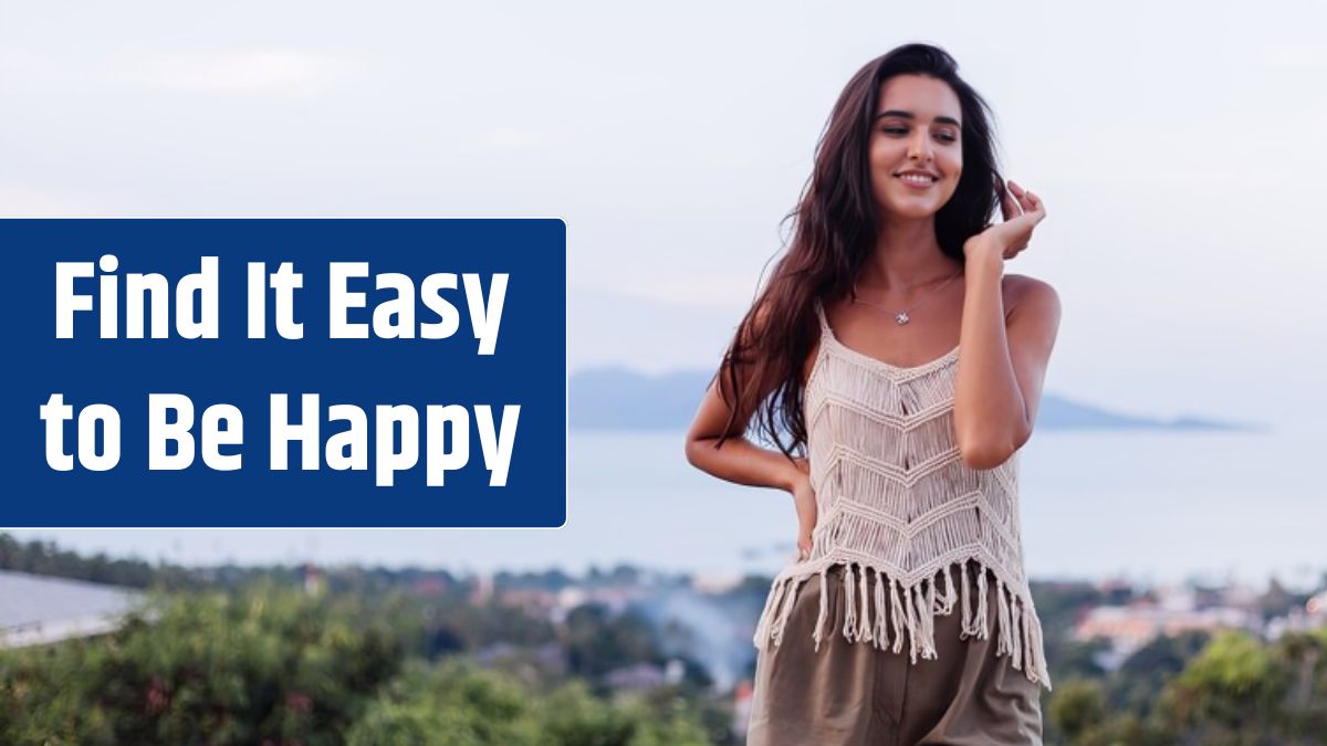 Portrait of happy caucasian calm romantic woman in casual look with long hair wearing earings and necklace on background amazing beautiful view on green mountains.